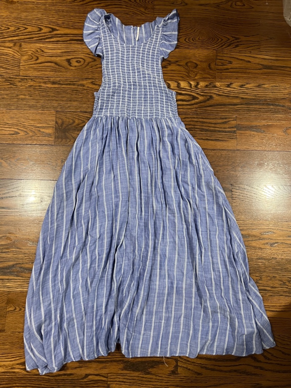 Blue Stripe Smocked Maxi Dress